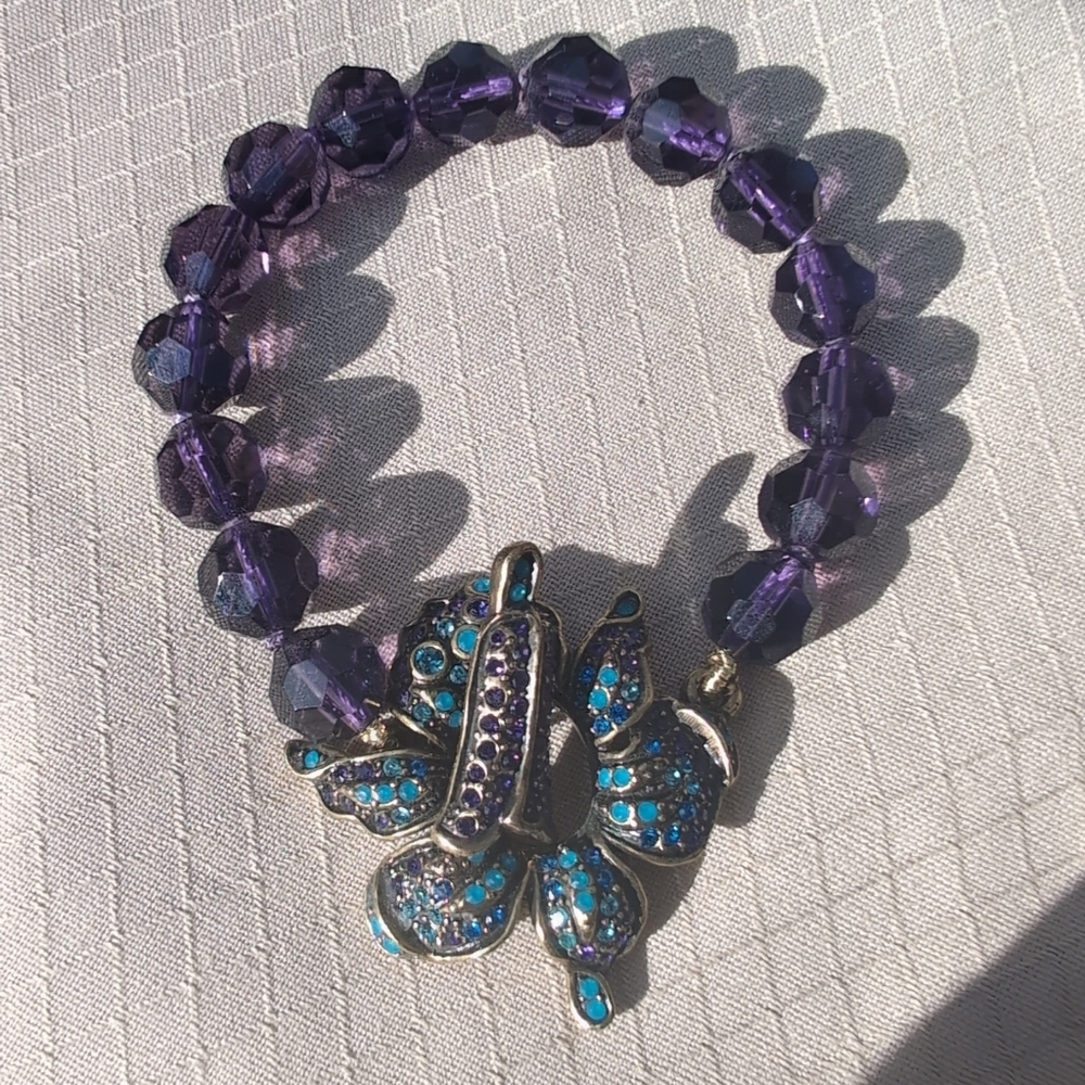 Heidi Daus Flower Bracelet Purple Blue Swarovski Beads
